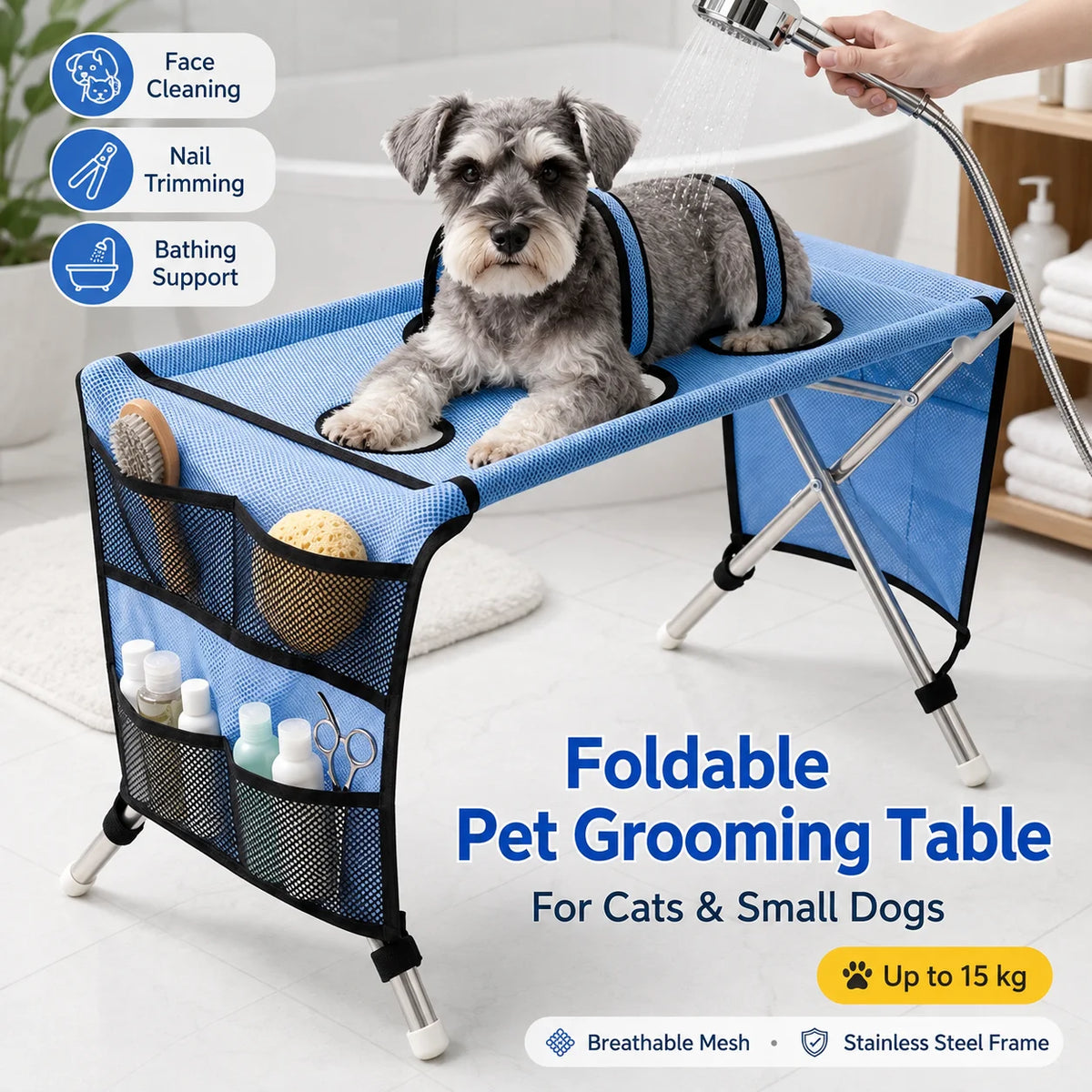 AYLO Premium 8-Hole Foldable Pet Grooming Hammock Station