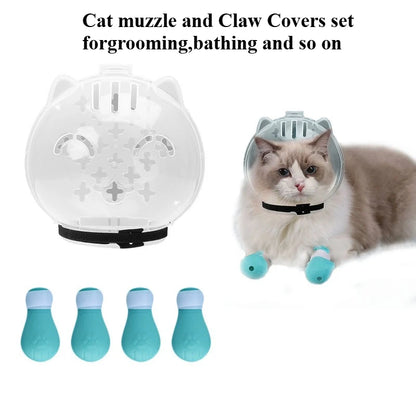 Cat Grooming Muzzle & Paw Boots Set