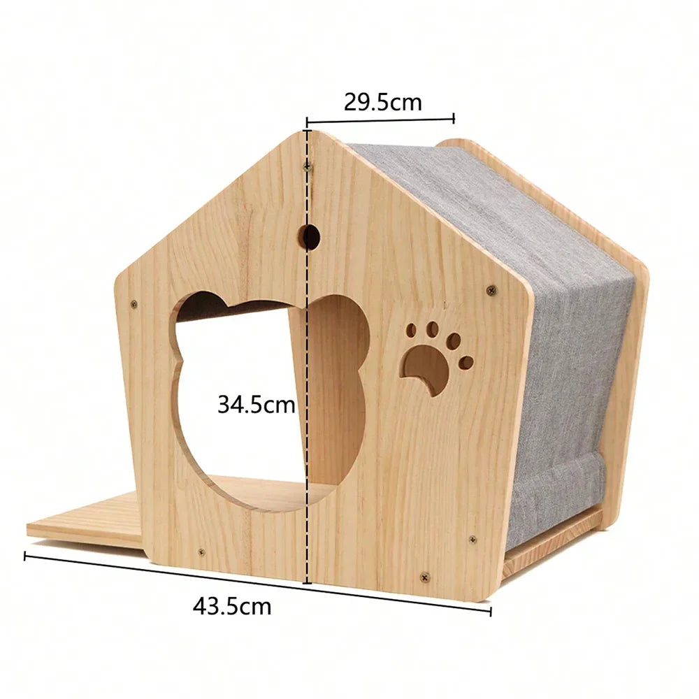 Premium Wooden Cat Wall Playground with Hammock & Scratching Posts