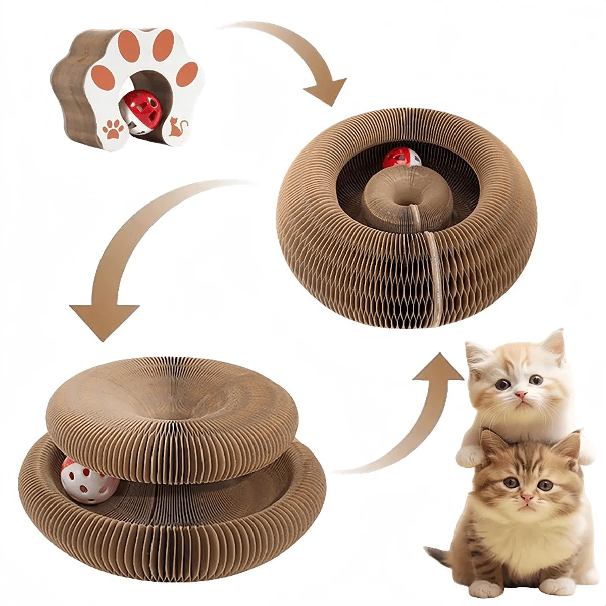 Foldable Cat Scratcher with Bell & Catnip