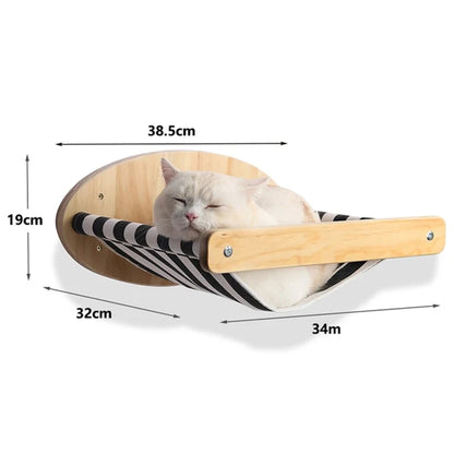 Premium Wooden Cat Wall Playground with Hammock & Scratching Posts