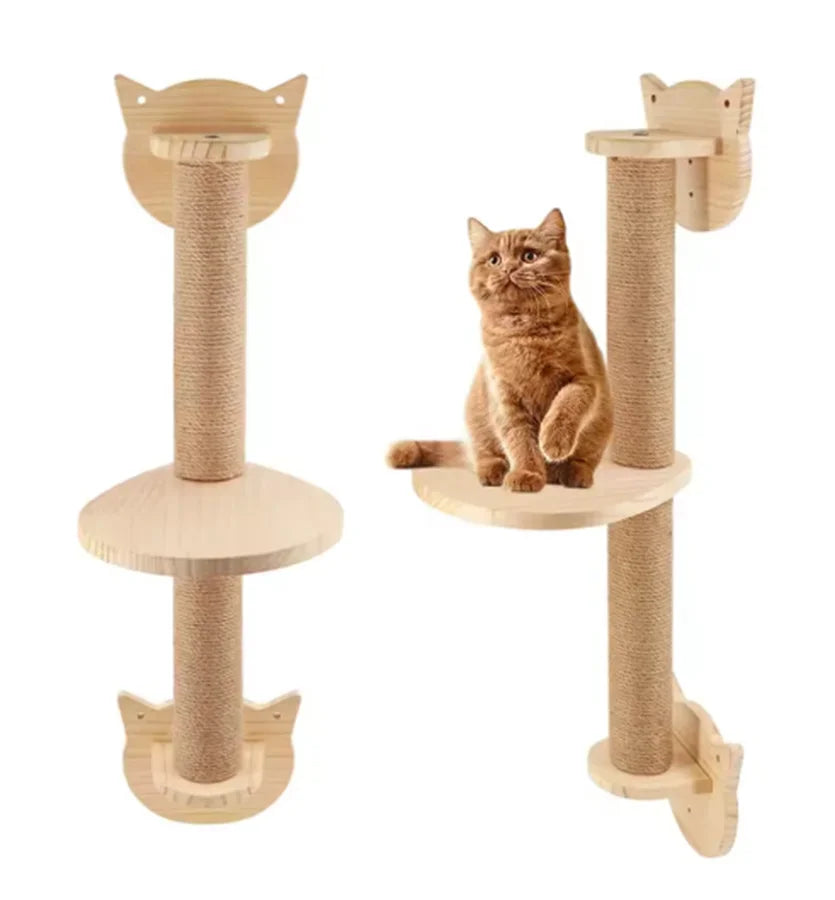 Premium Wooden Cat Wall Playground with Hammock & Scratching Posts