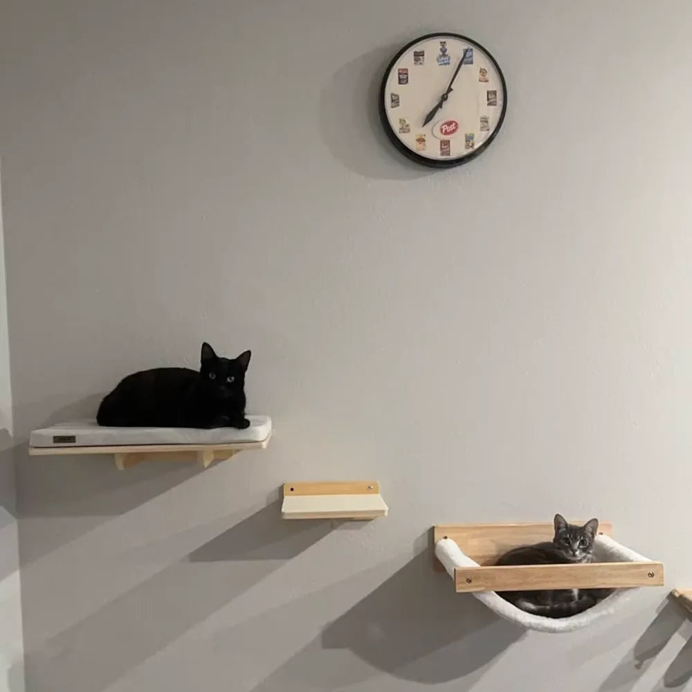 Premium Wooden Cat Wall Playground with Hammock & Scratching Posts