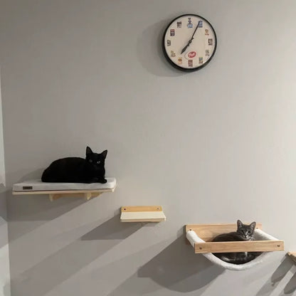 Premium Wooden Cat Wall Playground with Hammock & Scratching Posts